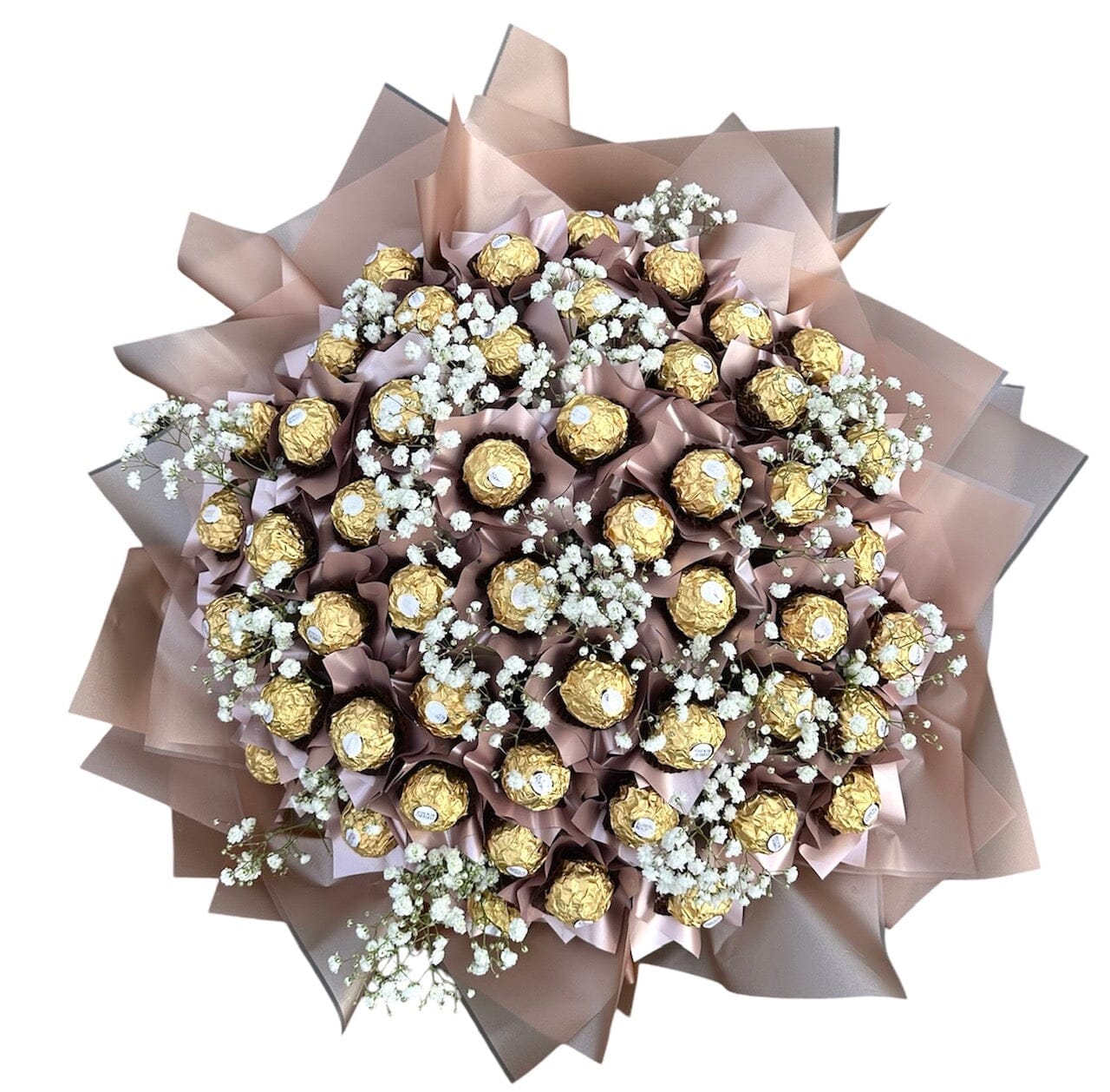Lovely Rose Gold Wrapped Chocolate in Gypsophila Bouquet