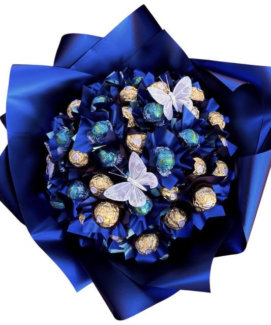 Blue Wraped Chocolate Bouquet with Butterflies