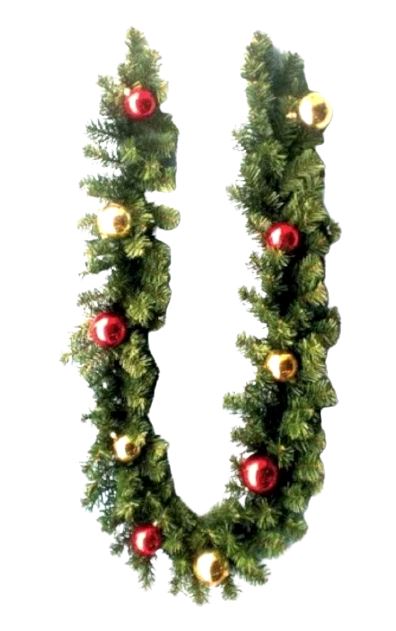 Fresh Garland with Red and Gold Baubles for Elegant Holiday Decor