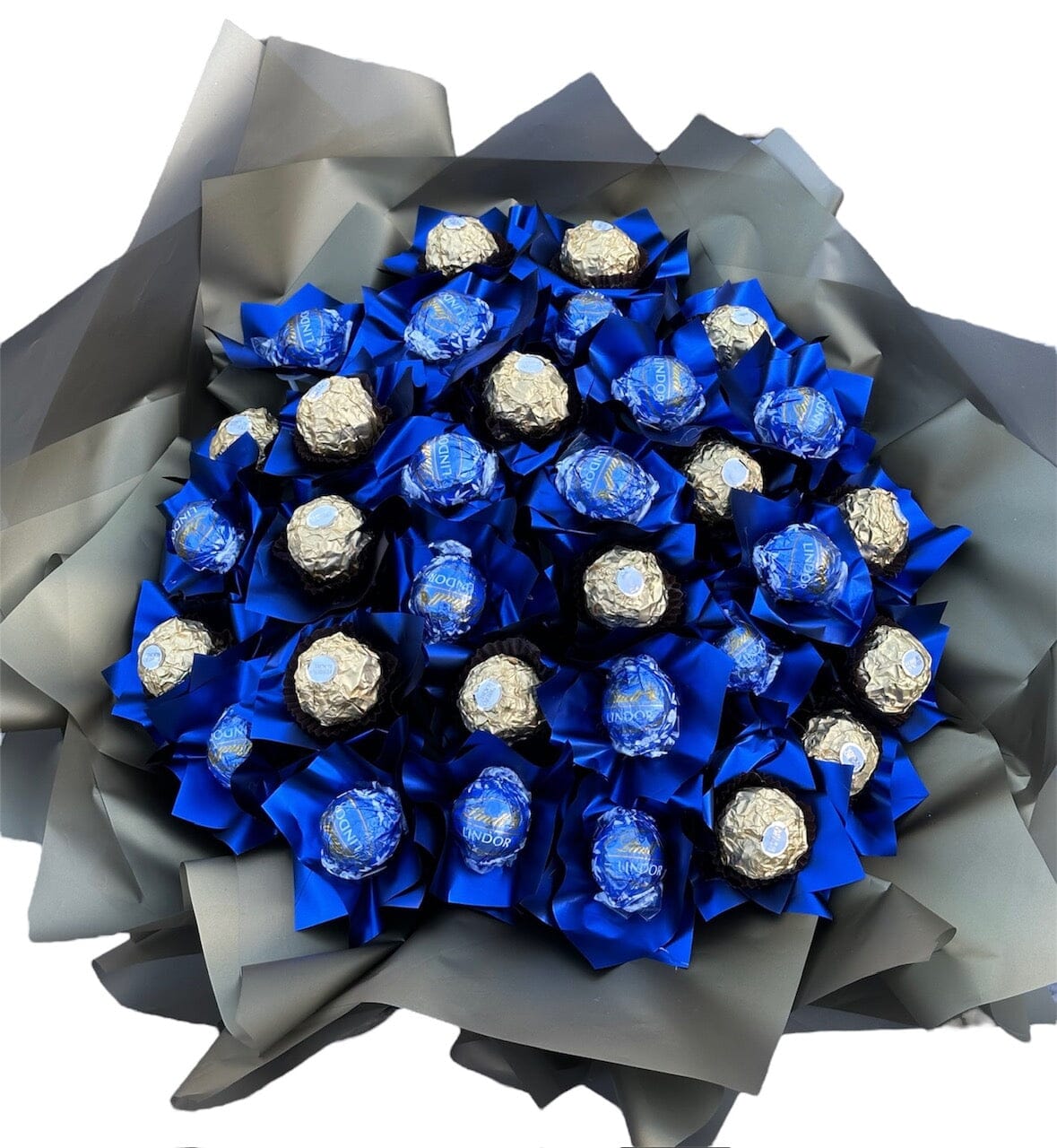 Pretty Blue and Gold Wrapper Chocolate Bouquet