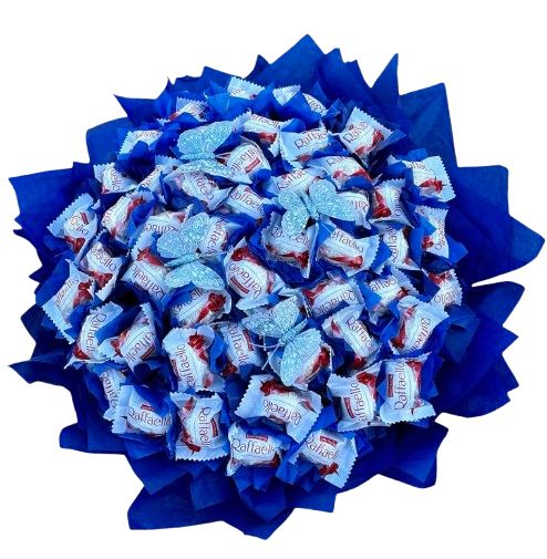 Pretty Blue Bouquet of Chocolate with Butterflies