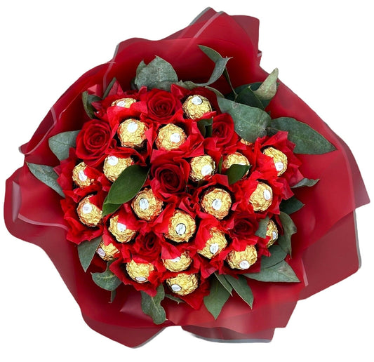 Ferrero Rocher Colection Chocolate Bouquet with Roses and Greenery